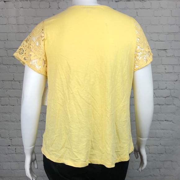 1X 2X 3X Charter Club Yellow Lace Short Sleeve Top - Picture 3 of 5